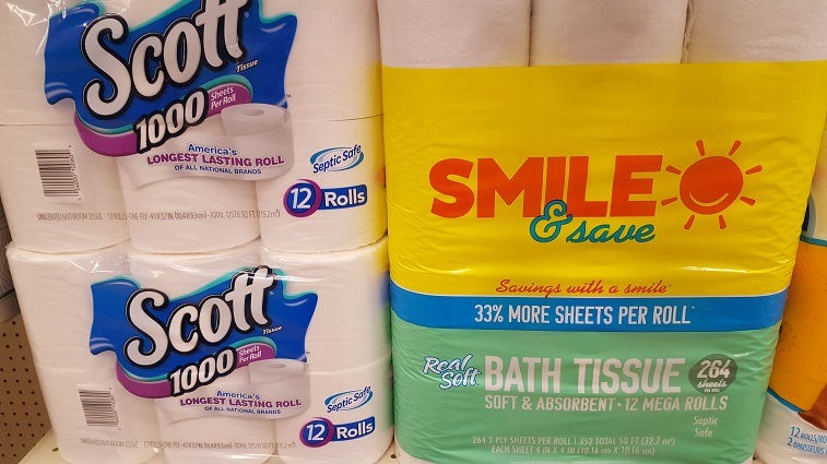 Toilet paper on store shelf Scott Tissue