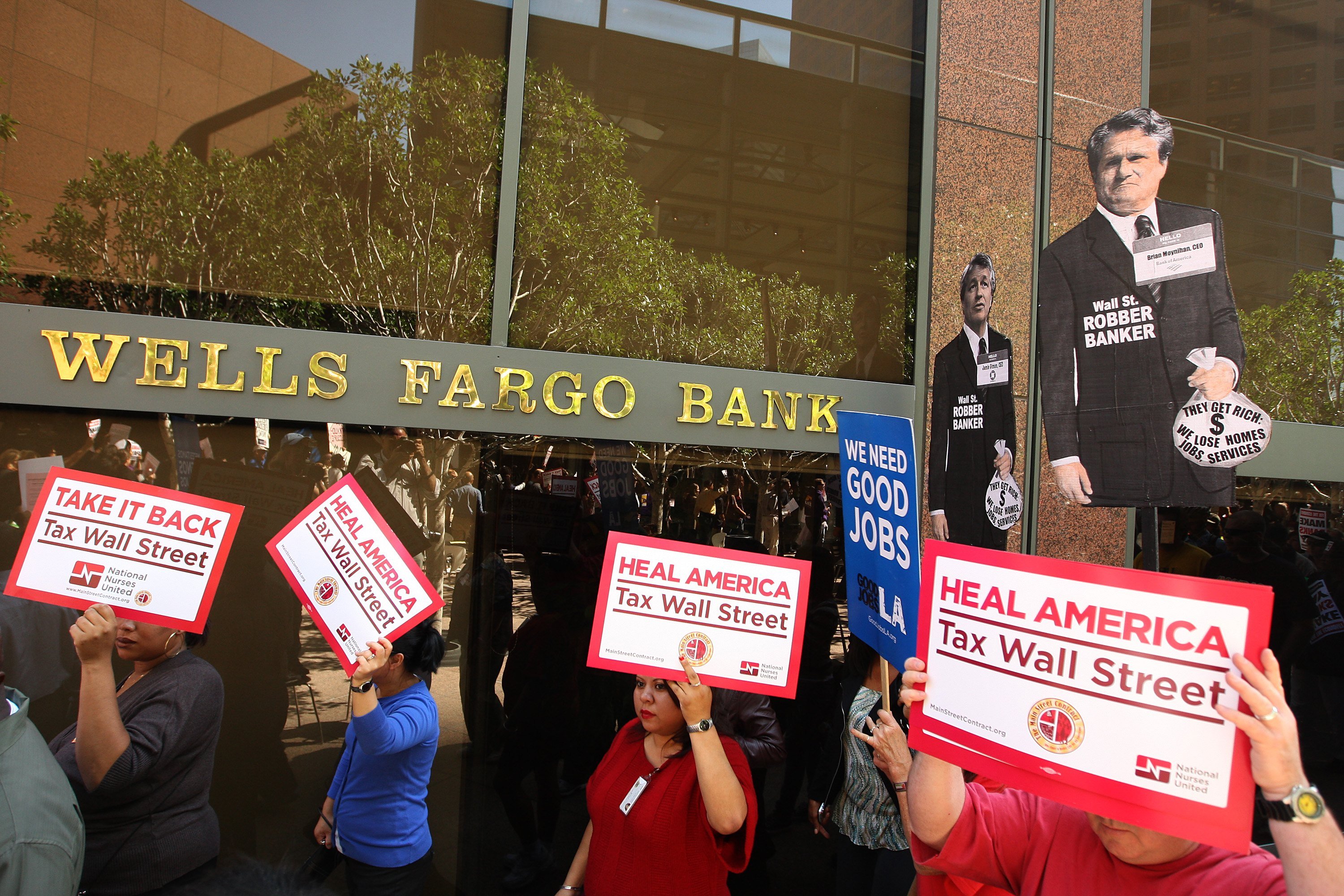Activists Protest In Front Of Bank In Los Angeles