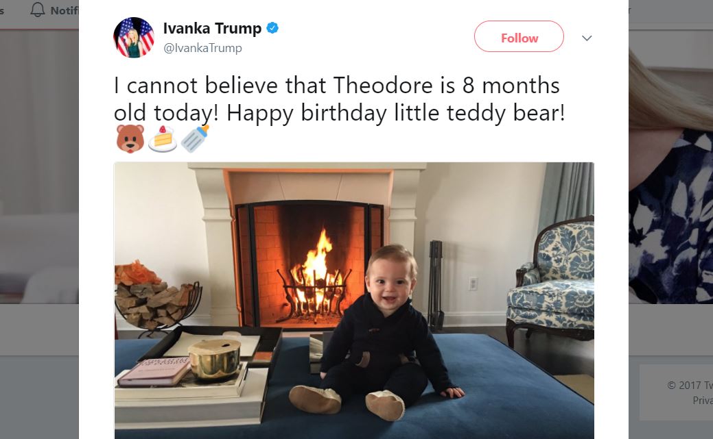 A tweet with a photo of Ivanka Trump's son, Theodore 