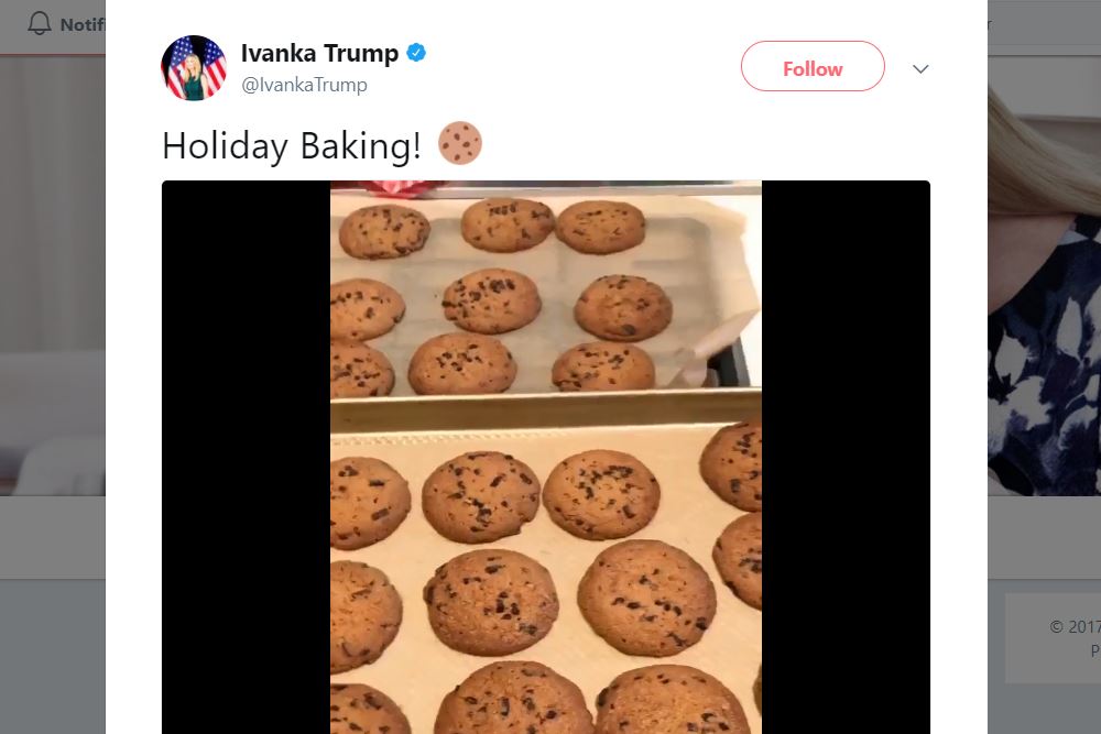 A tweet featuring a video of Ivanka Trump's kids baking and singing "C Is For Cookie" A tweet featuring a video of Ivanka Trump's kids baking and singing "C Is For Cookie"
