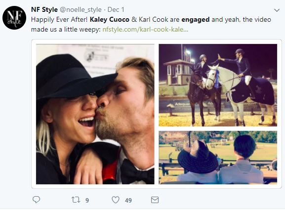 A tweet about Kaley Cuoco and Karl Cook A tweet about Kaley Cuoco and Karl Cook