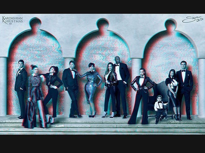 The Kardashians stand on a set of stairs in formal wear The Kardashians stand on a set of stairs in formal wear