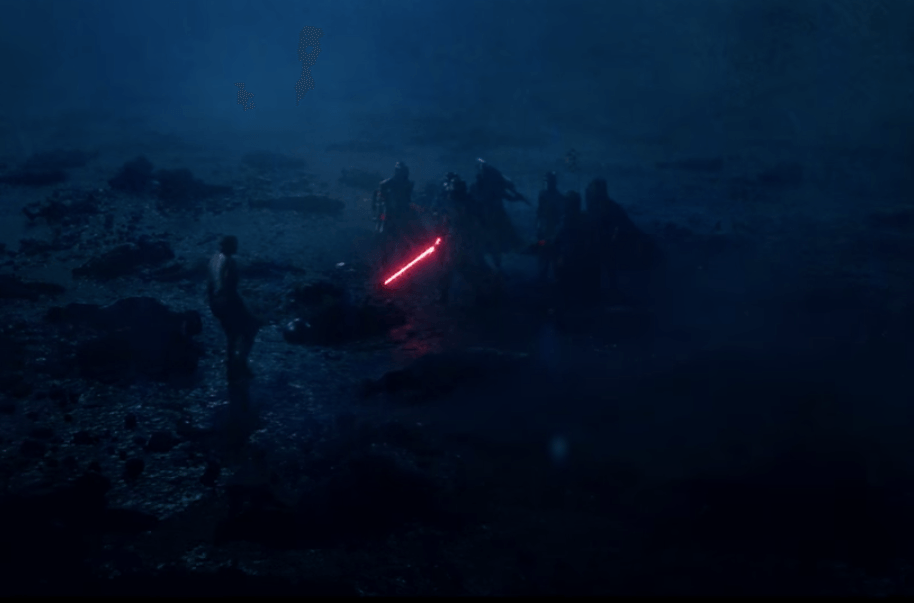 The Knights of Ren hold a glowing red lightsaber in Star Wars: The Force Awakens The Knights of Ren hold a glowing red lightsaber in Star Wars: The Force Awakens