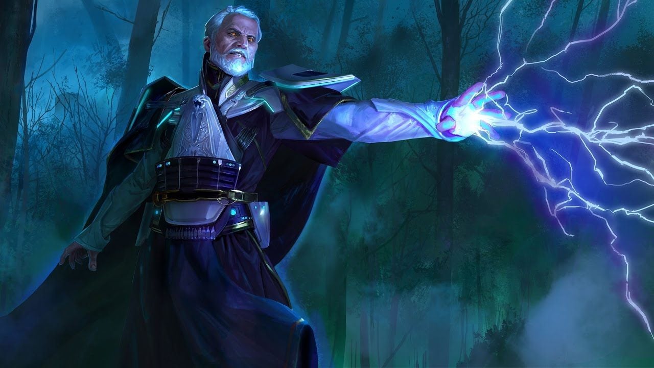 Artists rendition of Darth Vitiate shooting lightning bolts out of his hands.