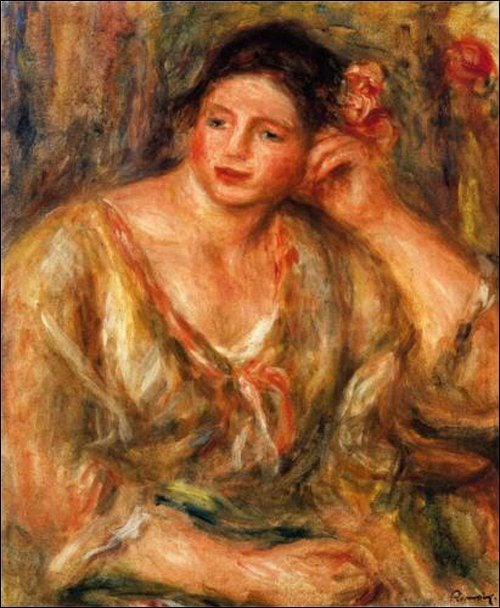 Madeleine Leaning on Her Elbow with Flowers in Her Hair by Renoir
