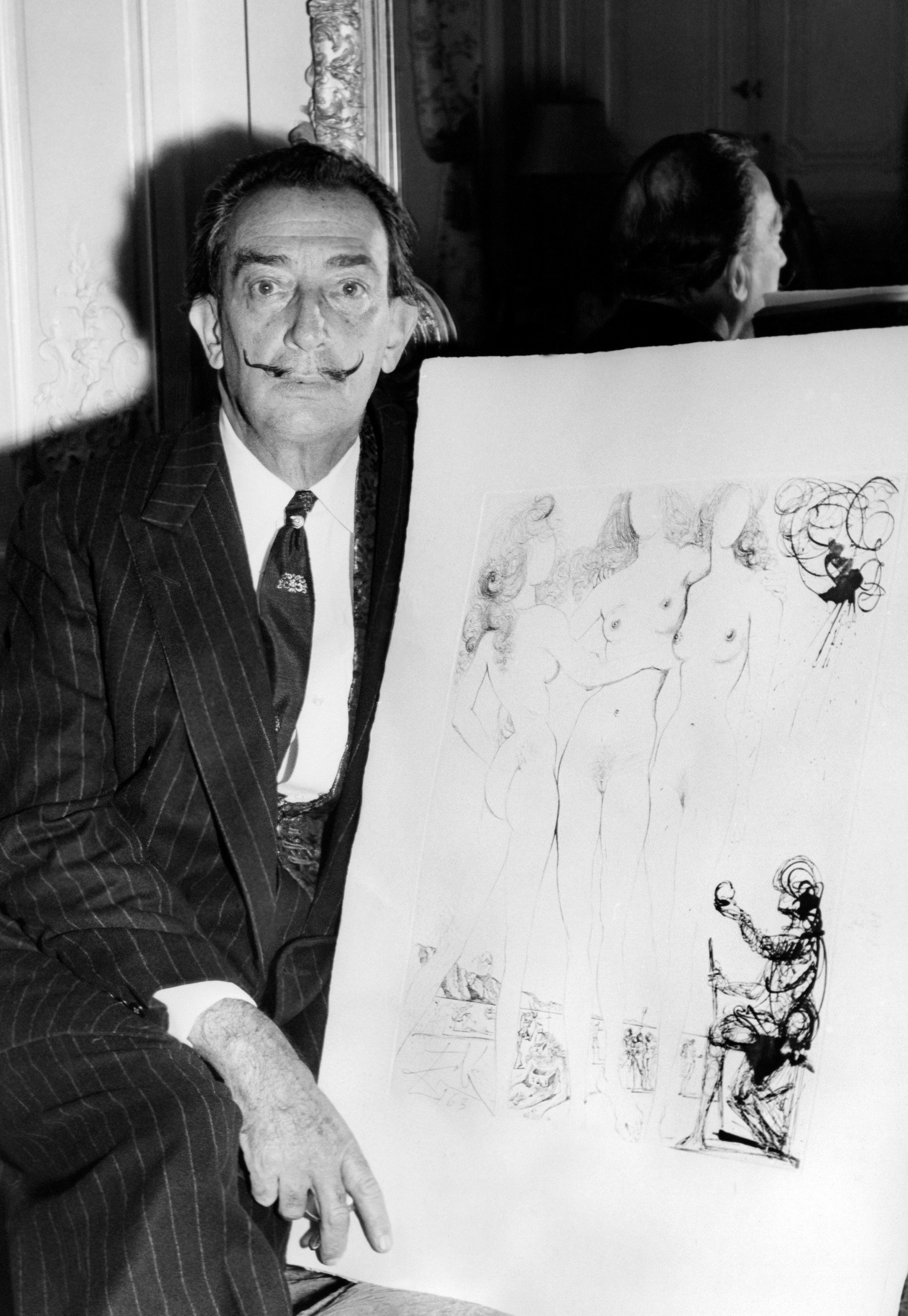 Salvador Dali with drawings
