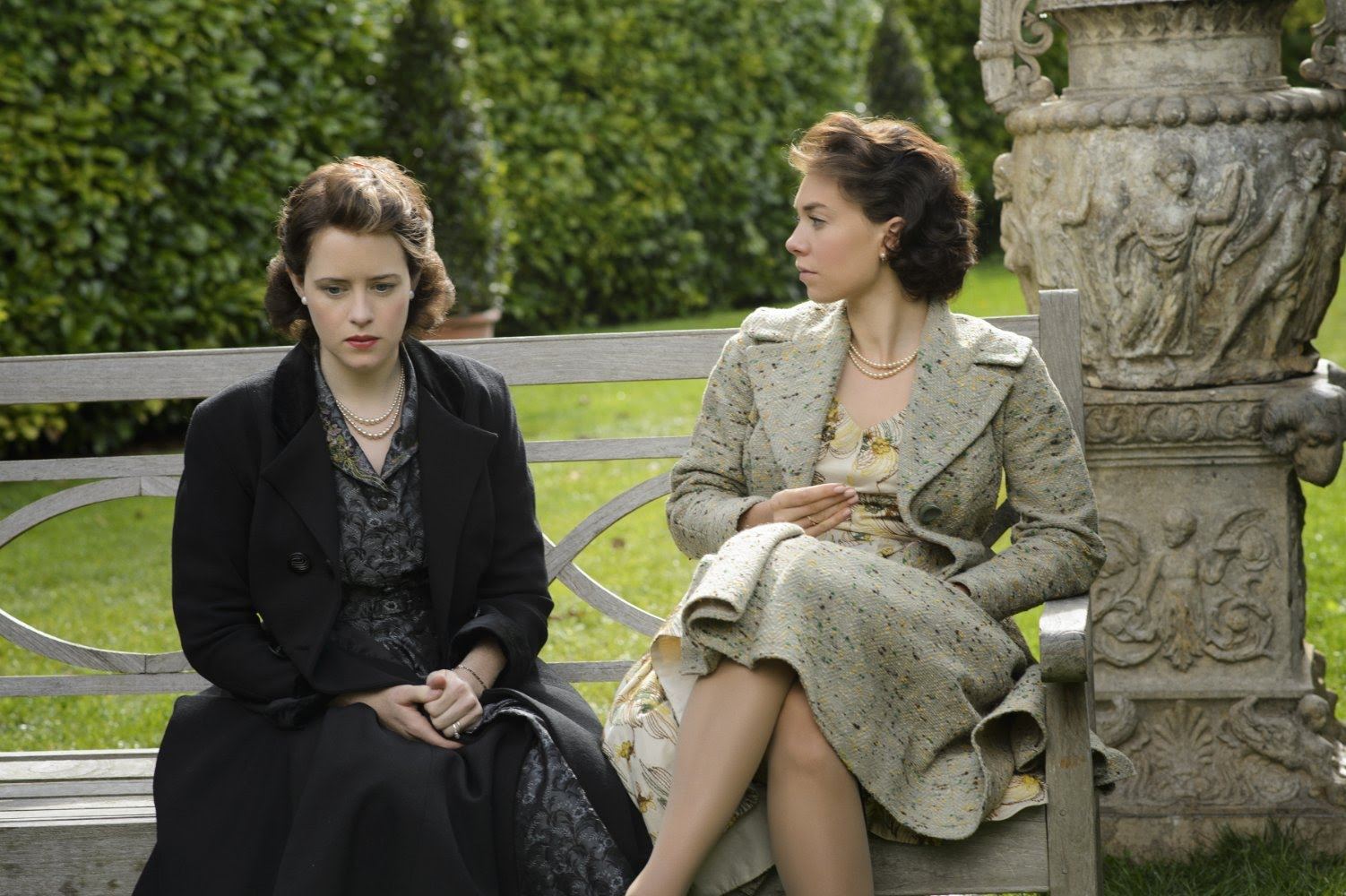 Claire Foy as Princess Elizabeth and Vanessa Kirby as Princess Margaret in The Crown