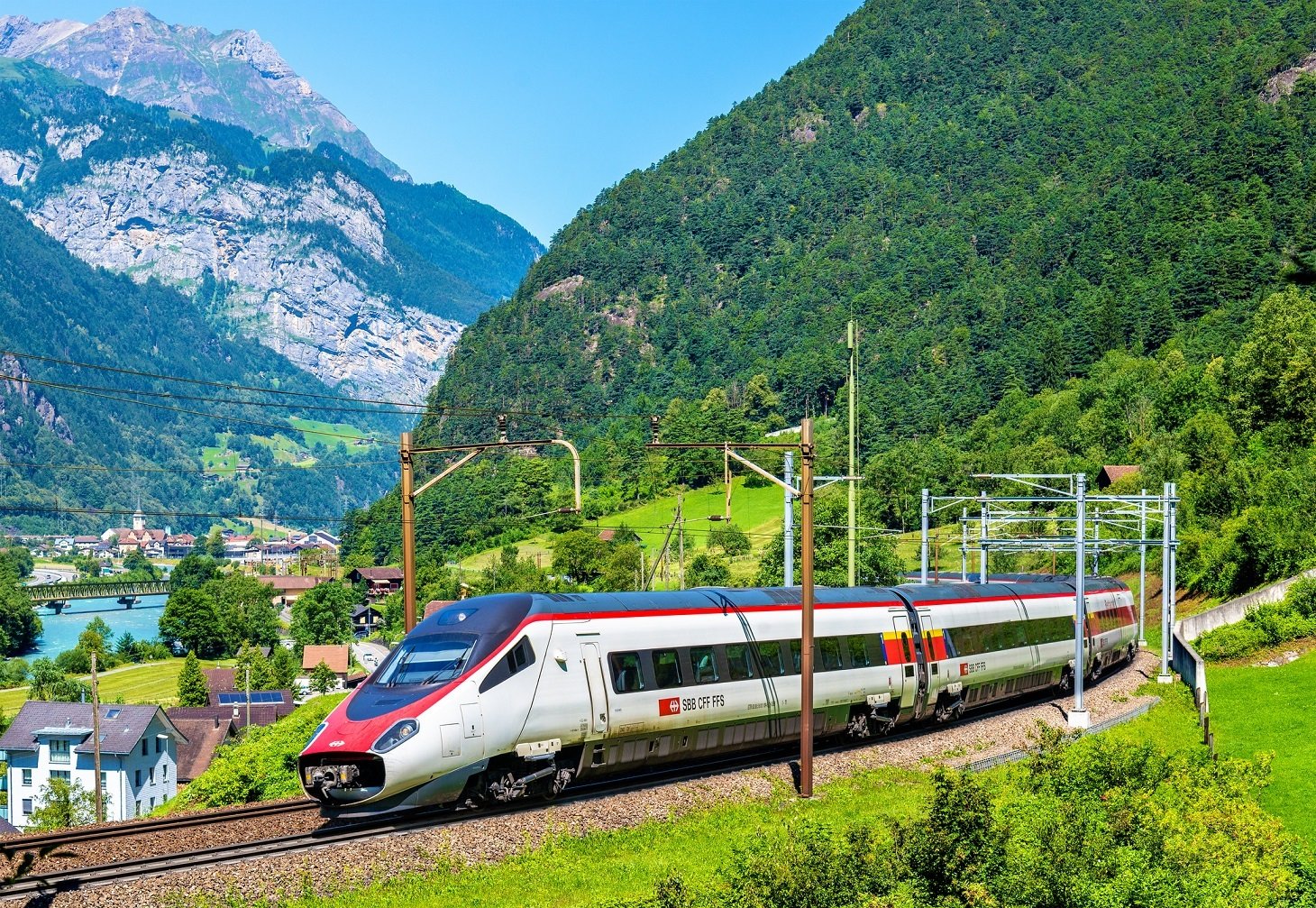 High-speed train on the Gotthard railway