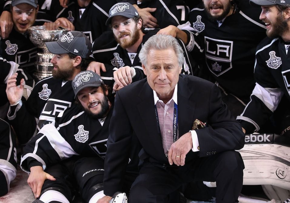 Owner of the Los Angeles Kings, Philip F. Anschutz poses with the team