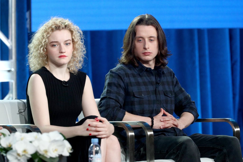 Rory Culkin (right, with Julia Garner) speaking about Waco Julia Garner (L) and Rory Culkin of 'Waco' speak onstage