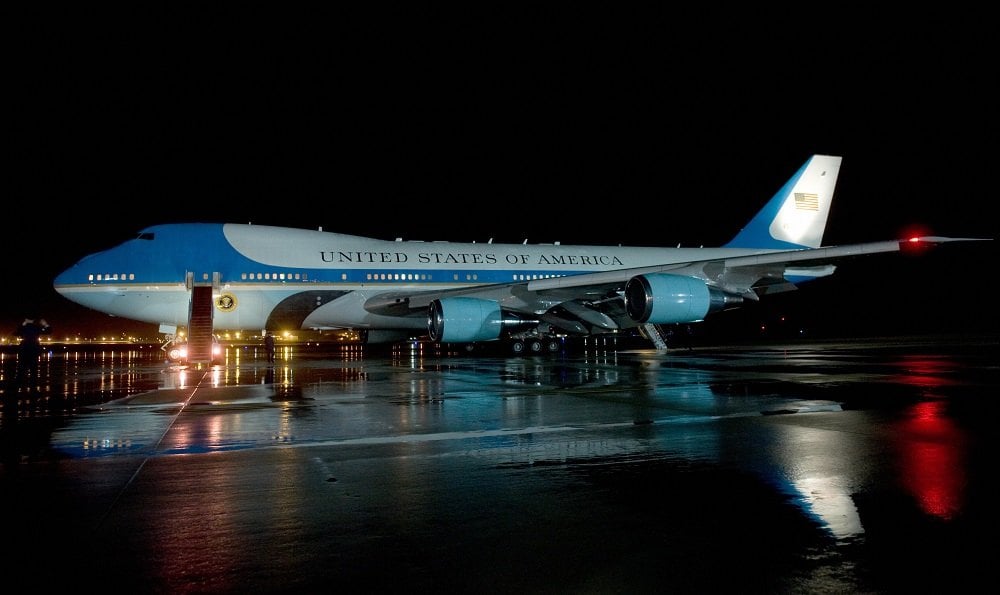 Air Force One sits on the tarmac at Andrews Air Force Base in Maryland