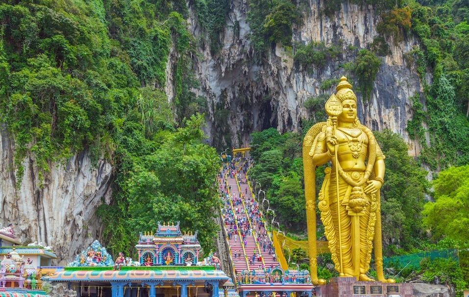 Batu Caves Lord Murugan Statue and entrance near Kuala Lumpur Malaysia.