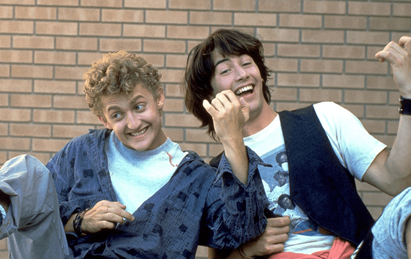 Bill and Ted playing air guitar. 