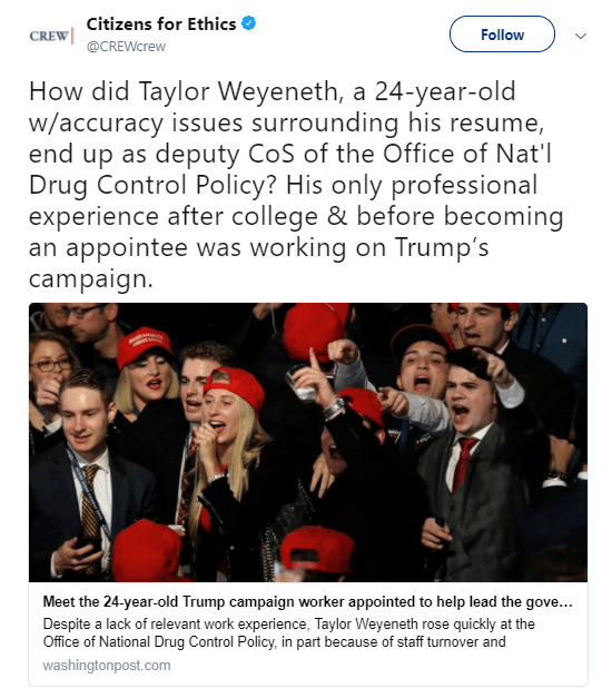 Citizens for ethics tweet Taylor Weyeneth