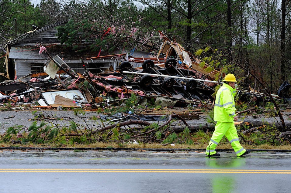 The aftermath of a tornado in a small Alabama town.