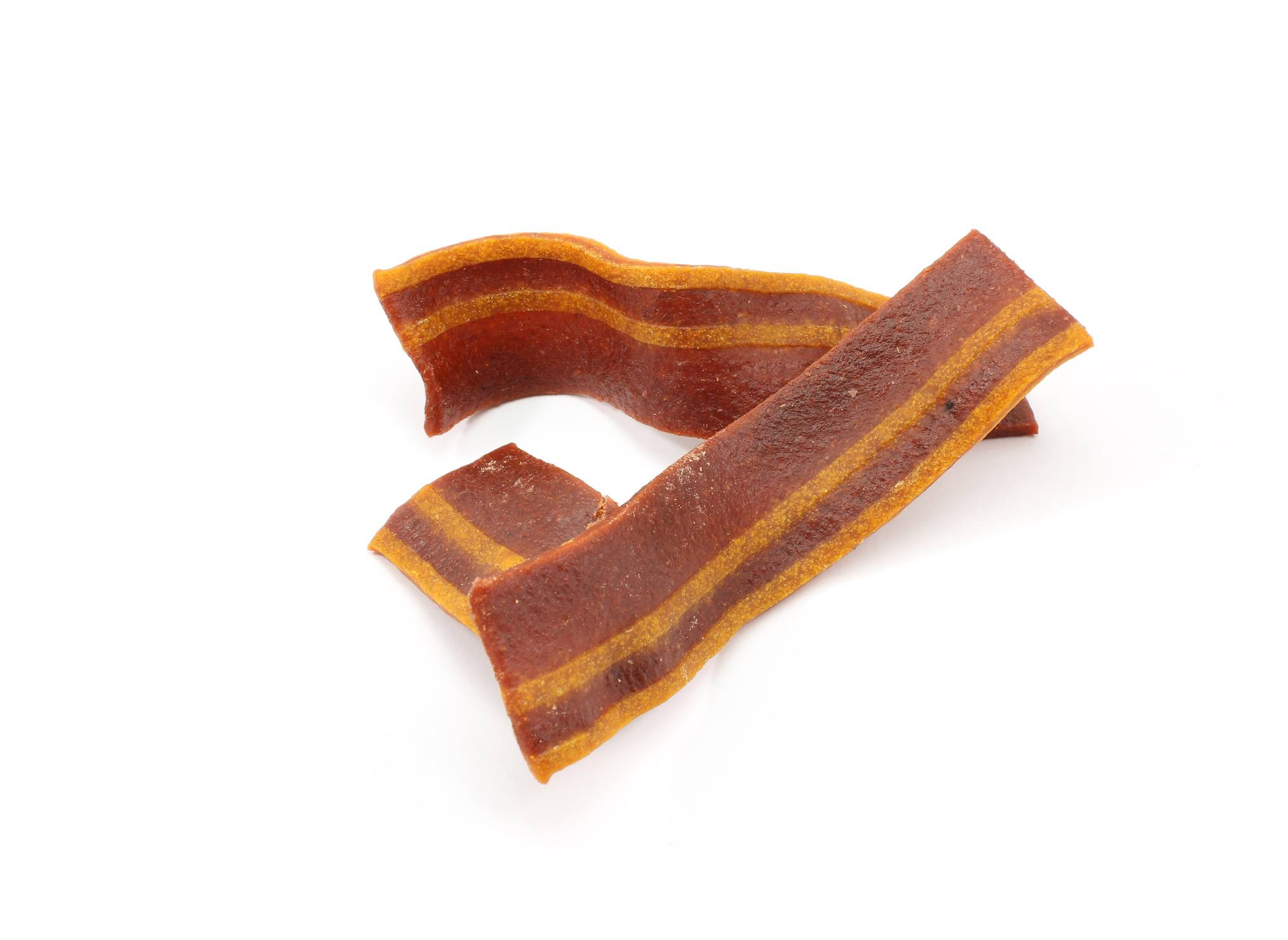 Dog jerky treat strips made to look like bacon.