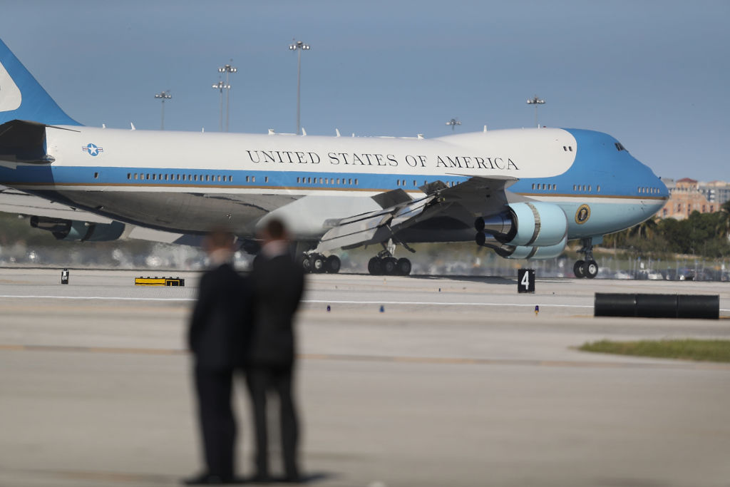 Air Force One arrives with President Donald Trump aboard