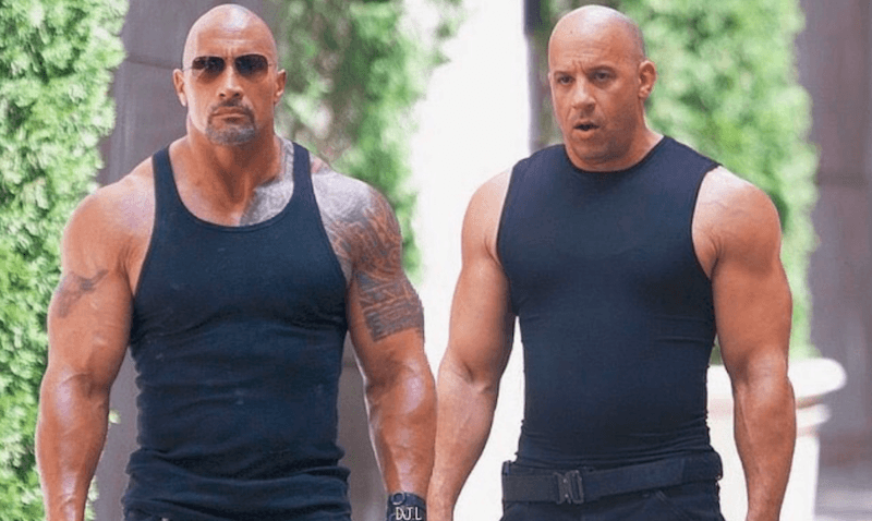 Dwayne Johnson and Vin Diesel in The Fate of the Furious