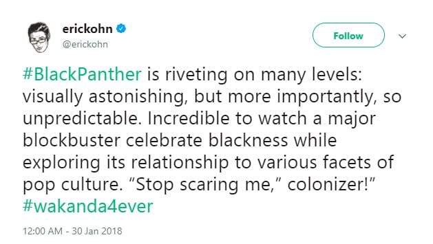 Eric Kohn says that Black Panther is visually astonishing. Eric Kohn says that Black Panther is visually astonishing.