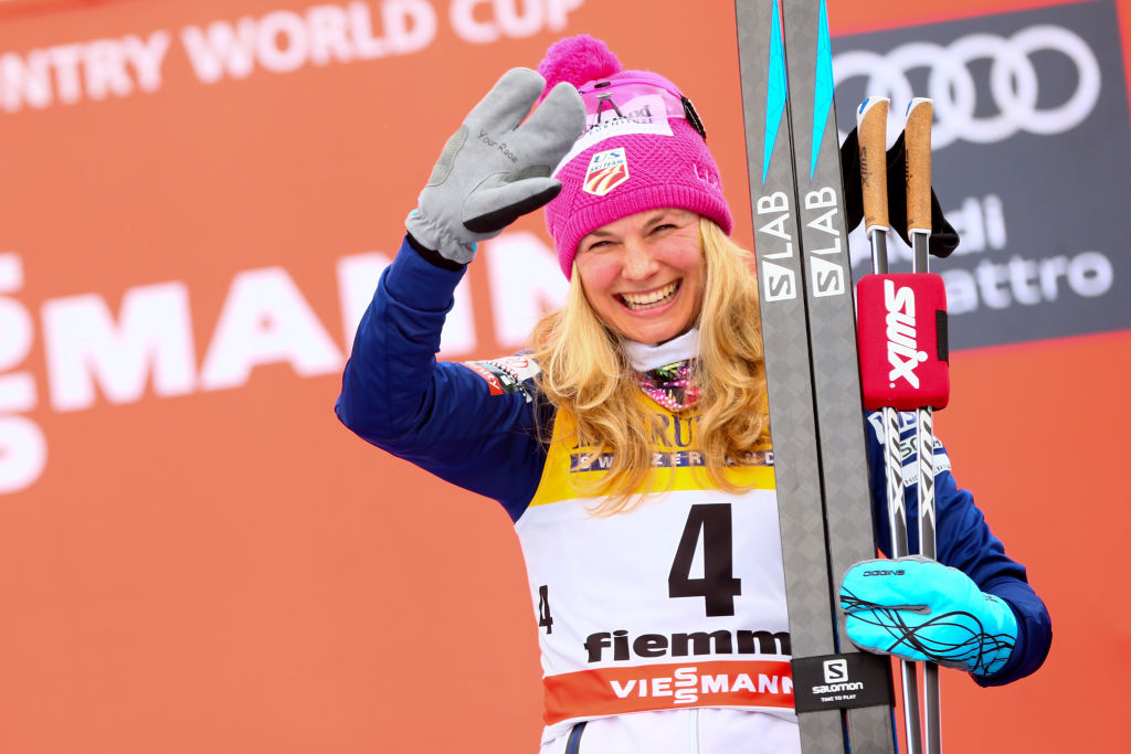 Jessica Diggins of USA takes 3rd place during the FIS Nordic World Cup Women's CC 9 km