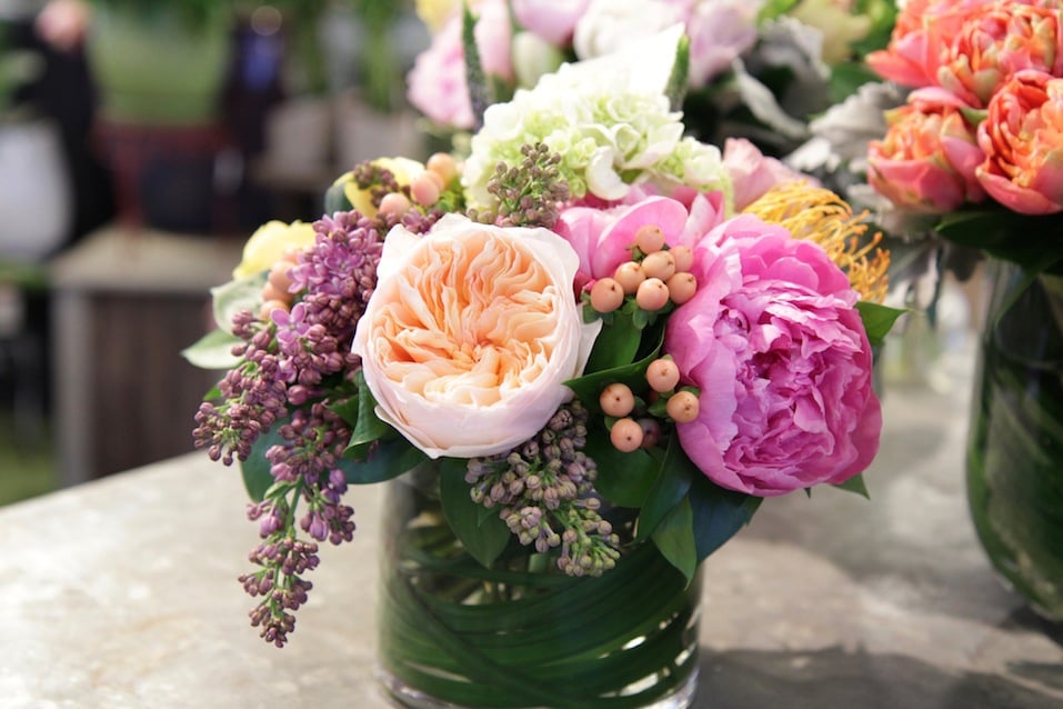 Spring time bouquet of cut flowers in vase