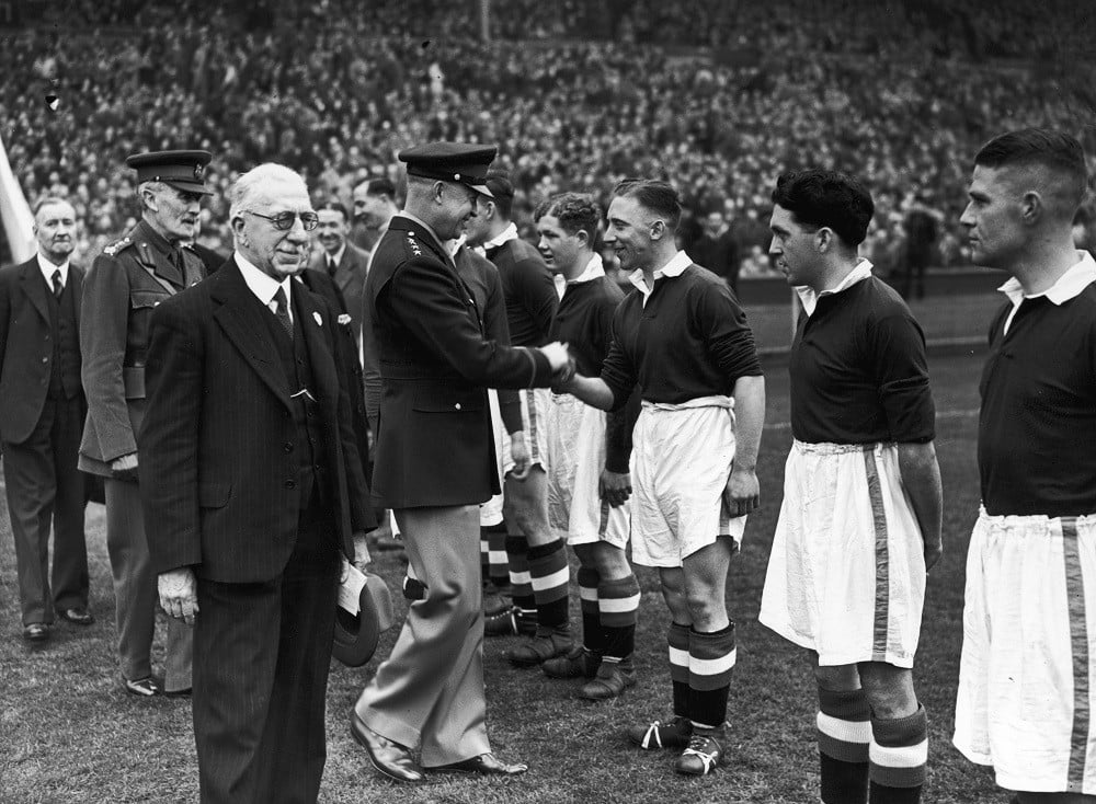 General Dwight D Eisenhower meeting the Chelsea team before the South Cup Final