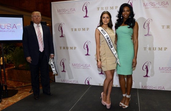 after she is crowed by newly appointed Miss Universe Olivia Culpo Donald Trump poses with new Miss USA Nana Meriwether (R) in 2013