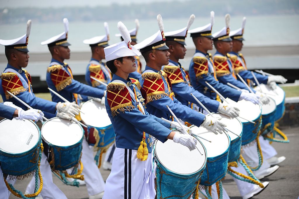 Indonesia National Military Academy cadets marching band perform during The 69th Republic of Indonesia Military Anniversary Indonesia National Military Academy cadets marching band perform during The 69th Republic of Indonesia Military Anniversary