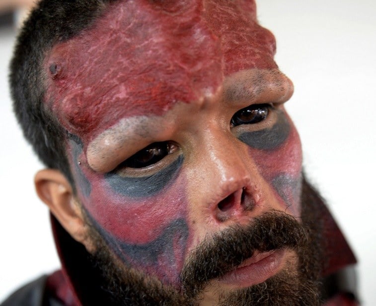 Henry Damon, known as "Red Skull," poses during the "Expo Tatoo Venezuela" in Caracas on January 29, 2015. Henry Damon, known as "Red Skull," poses during the "Expo Tatoo Venezuela" in Caracas on January 29, 2015.