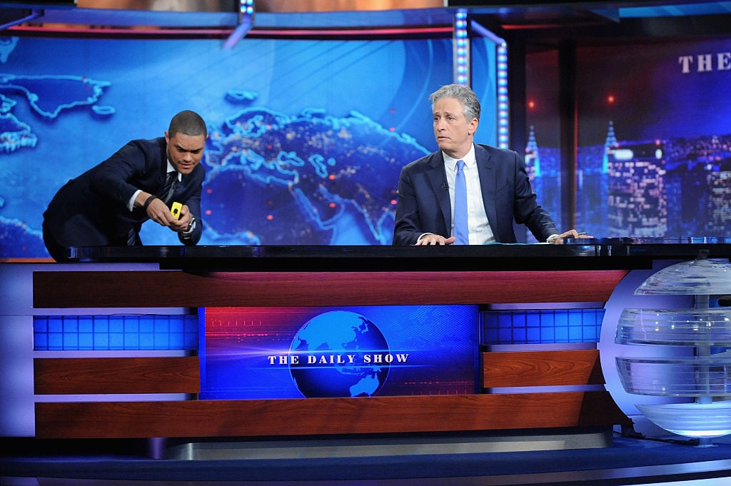 Trevor Noah and host Jon Stewart appear on "The Daily Show with Jon Stewart" #JonVoyage Trevor Noah and host Jon Stewart appear on "The Daily Show with Jon Stewart" #JonVoyage