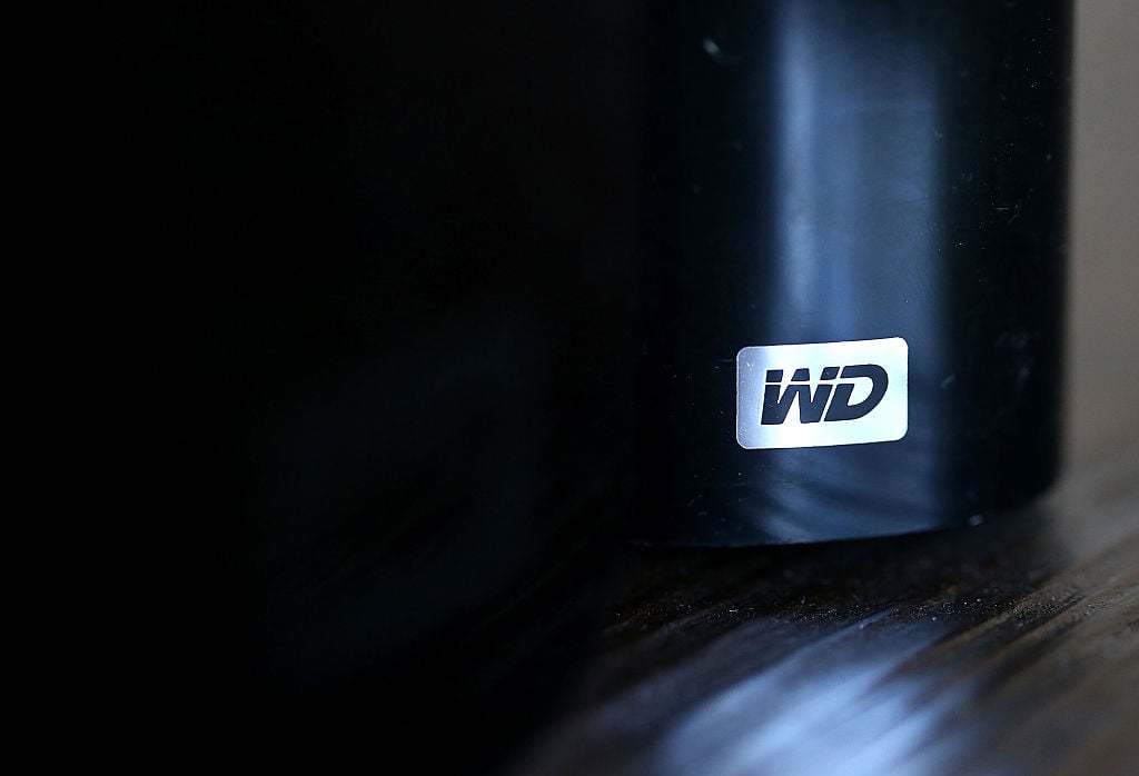 the WD logo on a black hard drive the WD logo on a black hard drive