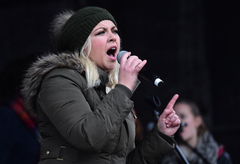 Welsh singer Charlotte Church speaks to climate change demonstrators at the end of a march Welsh singer Charlotte Church speaks to climate change demonstrators at the end of a march