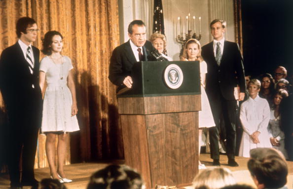 Richard Nixon at the White House with his family after his resignation as President
