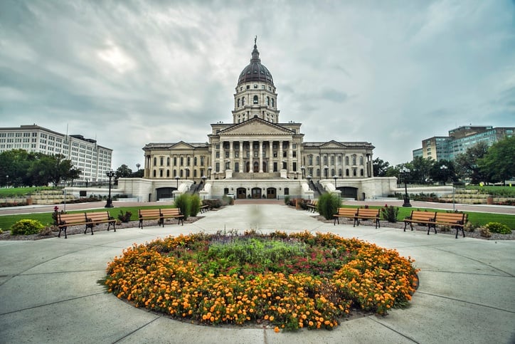 The Kansas state capitol building is located in downtown Topeka on land donated by the Atchison, Topeka and Santa Fe Railroad company. Construction began in 1866 and was officially completed 37 years later in 1903 at a total cost of just over 3.2 million dollars. The building is over 300 feet tall and is 17 feet taller than the U.S. Capitol building in Washington D.C.