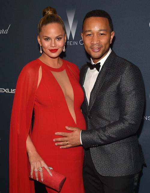 Model/TV personality Chrissy Teigen (L) and recording artist John Legend attend The Weinstein Company's Pre-Oscar Dinner
