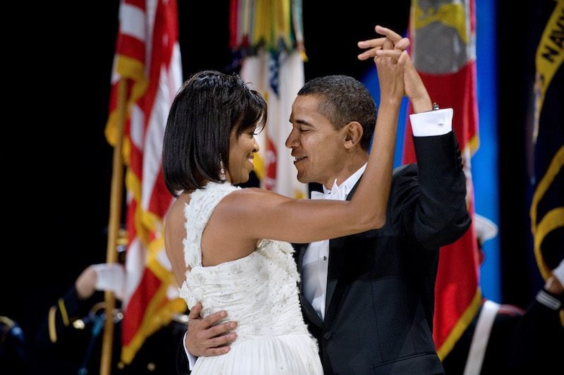 US President Barack Obama and First Lady Michelle Obama dance 