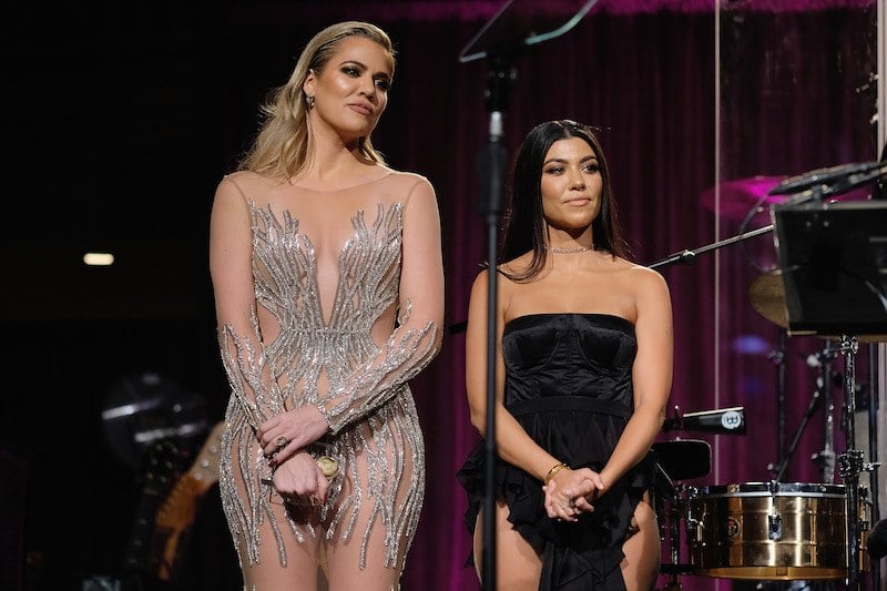  Khloe Kardashian and Kourtney Kardashian onstage at the 2016 Angel Ball hosted by Gabrielle's Angel Foundation For Cancer Research on November 21, 