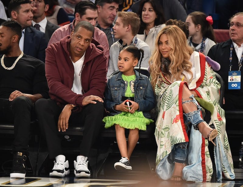 Jay Z, Blue Ivy Carter and Beyonce Knowles attend the 66th NBA All-Star Game at Smoothie King Center Jay Z, Blue Ivy Carter and Beyonce Knowles attend the 66th NBA All-Star Game at Smoothie King Center