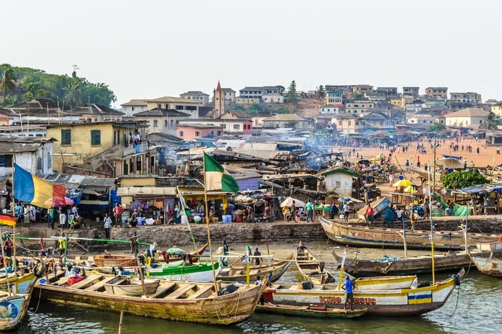 Port full of people in Ghana, Africa