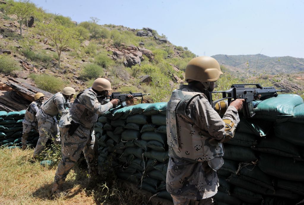 Saudi border guards keep watch along the border with Yemen Saudi border guards keep watch along the border with Yemen