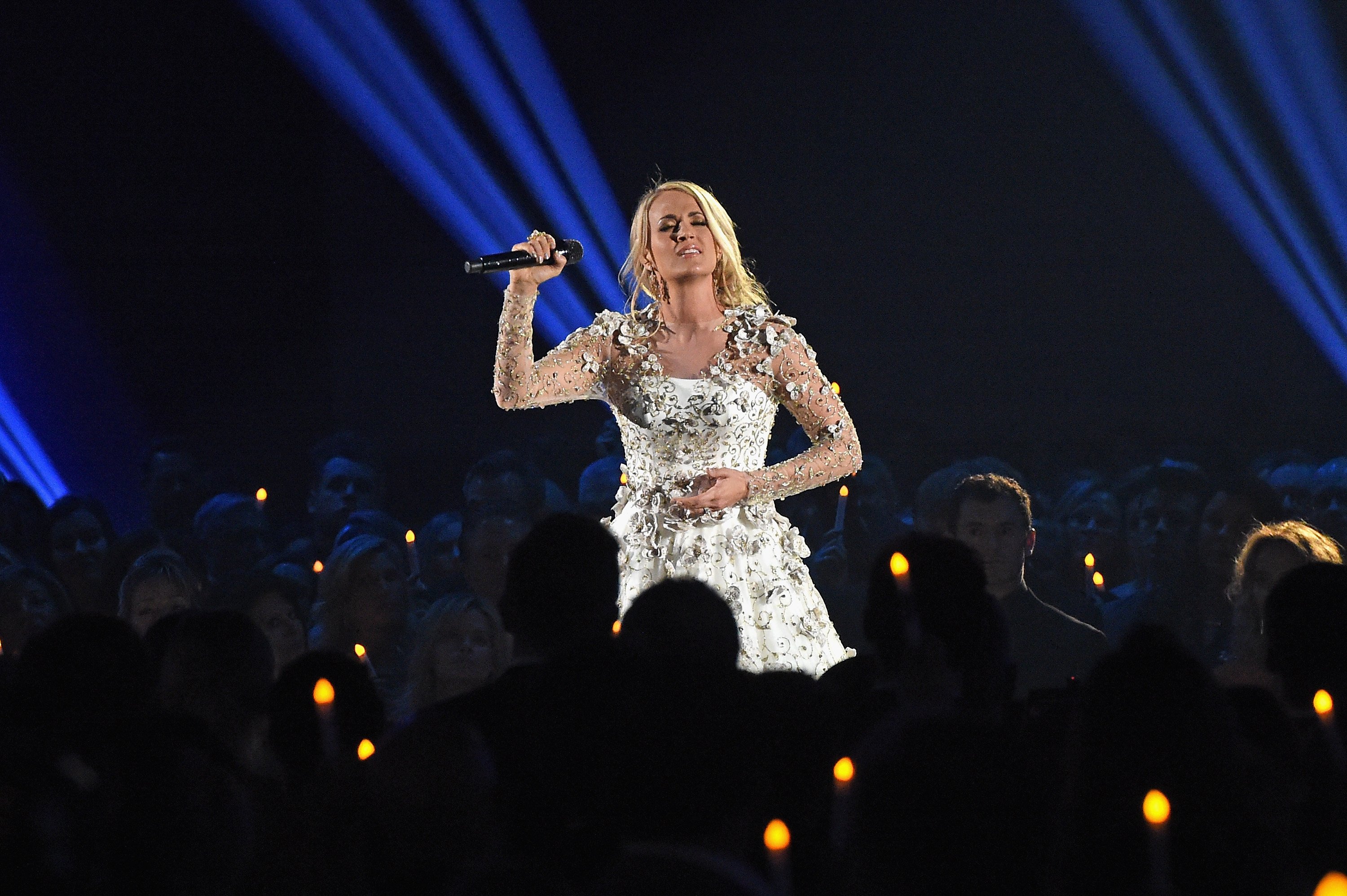  Host Carrie Underwood performs onstage at the 51st annual CMA Awards at the Bridgestone Arena on November 8, 2017 in Nashville, Tennessee