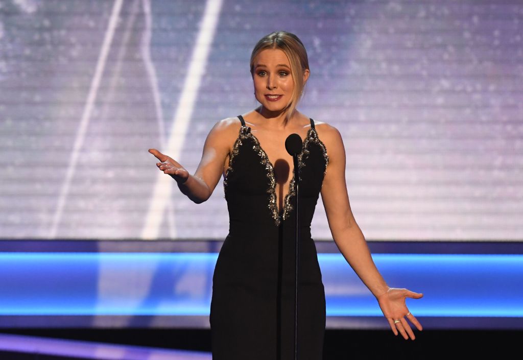 Kristen Bell speaks during the 24th Annual Screen Actors Guild Awards show at The Shrine Auditorium on January 21, 2018 in Los Angeles, California kristen bell at the SAG awards