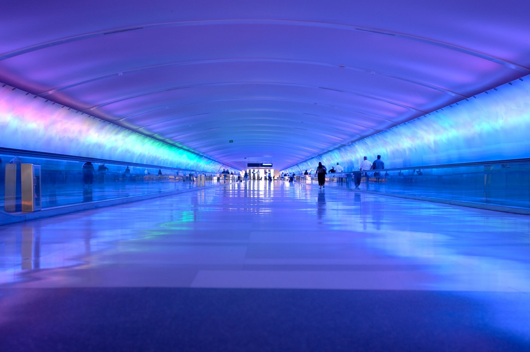 light tunnel at Detroit Metro International Airport