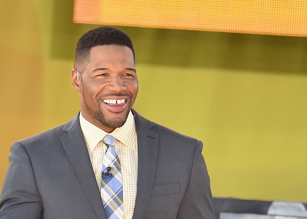 Former professional football player and "Good Morning America" Co-host Michael Strahan interacts with fans on ABC's "Good Morning America"