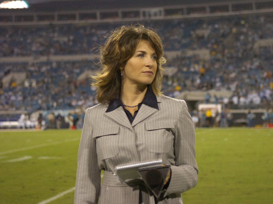 ESPN's Suzy Kolber checks the sidelines as the Jacksonville Jaguars host the Indianapolis Colts