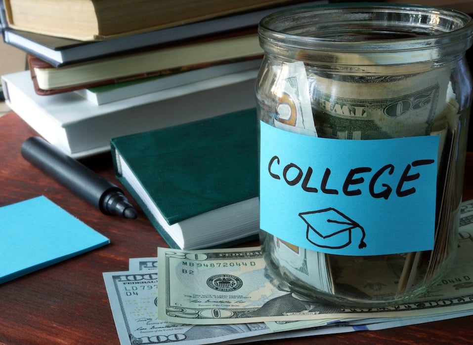 Jar with label college and money