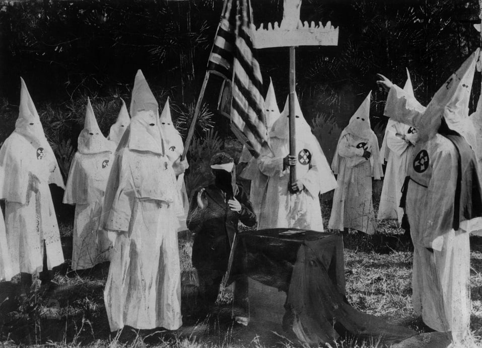 Members of American white supremacist secret society athe Ku Klux Klan