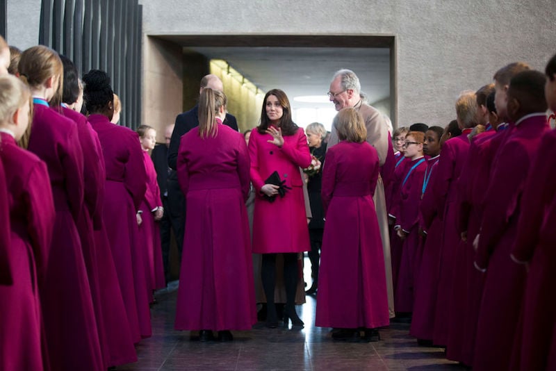 Catherine, Duchess of Cambridge and Prince William, Duke of Cambridge meet the chorister after The Coventry Litany of Reconciliation at Coventry Cathedral during their visit to the city on January 16, 2018 in Coventry, England.