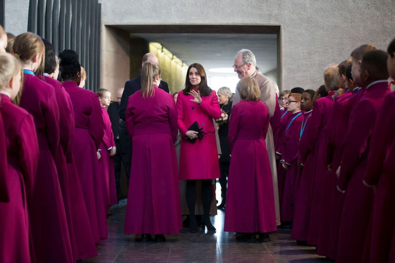 Catherine, Duchess of Cambridge and Prince William, Duke of Cambridge meet the chorister after The Coventry Litany of Reconciliation at Coventry Cathedral during their visit to the city on January 16, 2018 in Coventry, England. Catherine, Duchess of Cambridge and Prince William, Duke of Cambridge meet the chorister after The Coventry Litany of Reconciliation at Coventry Cathedral during their visit to the city on January 16, 2018 in Coventry, England.