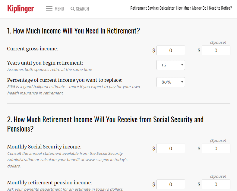 Kiplinger Retirement Calculator